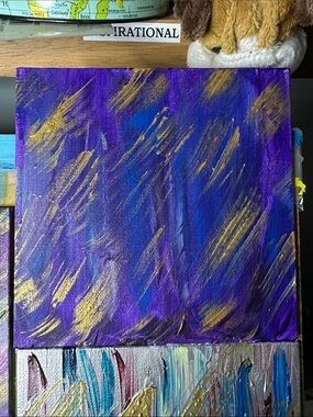 8x8 Abstract Purple and Gold Home Art Canvas Painting